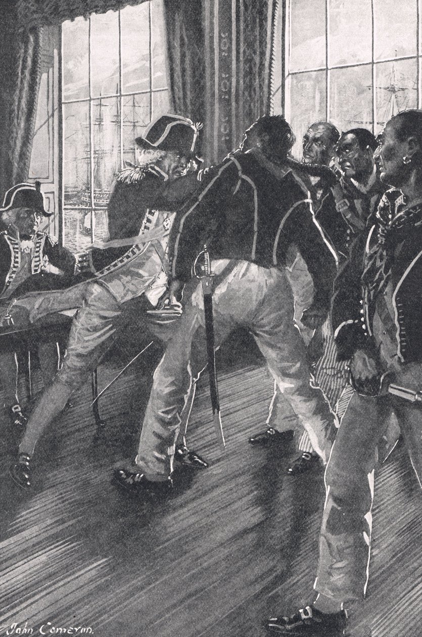 Una escena a bordo del buque insignia durante el motín de Nore, ilustración de 