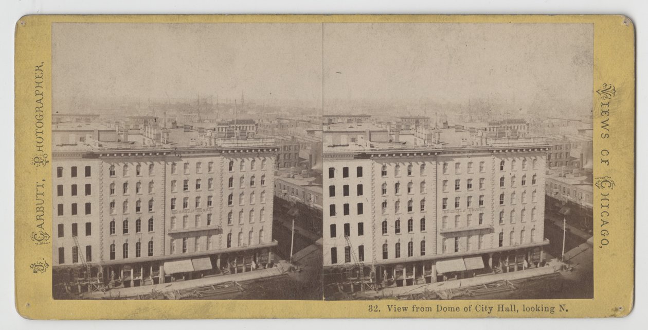 Vista estereográfica desde la cúpula del Ayuntamiento mirando hacia el norte, antes del incendio de Chicago de 1871 de John Carbutt
