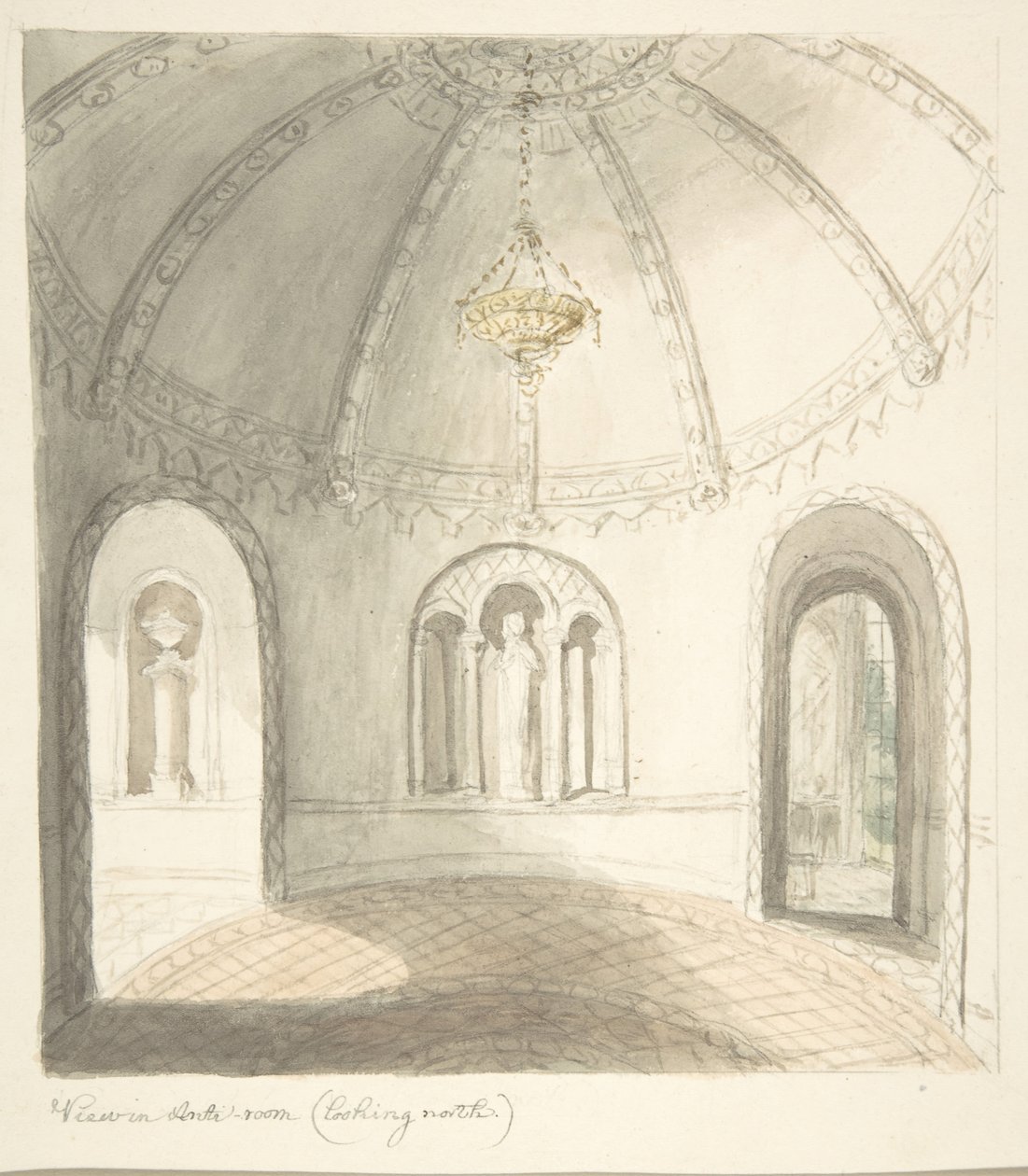 Castillo de Lea, Worcestershire, vista en la antecámara, mirando al norte, ca. 1816 de John Carter.