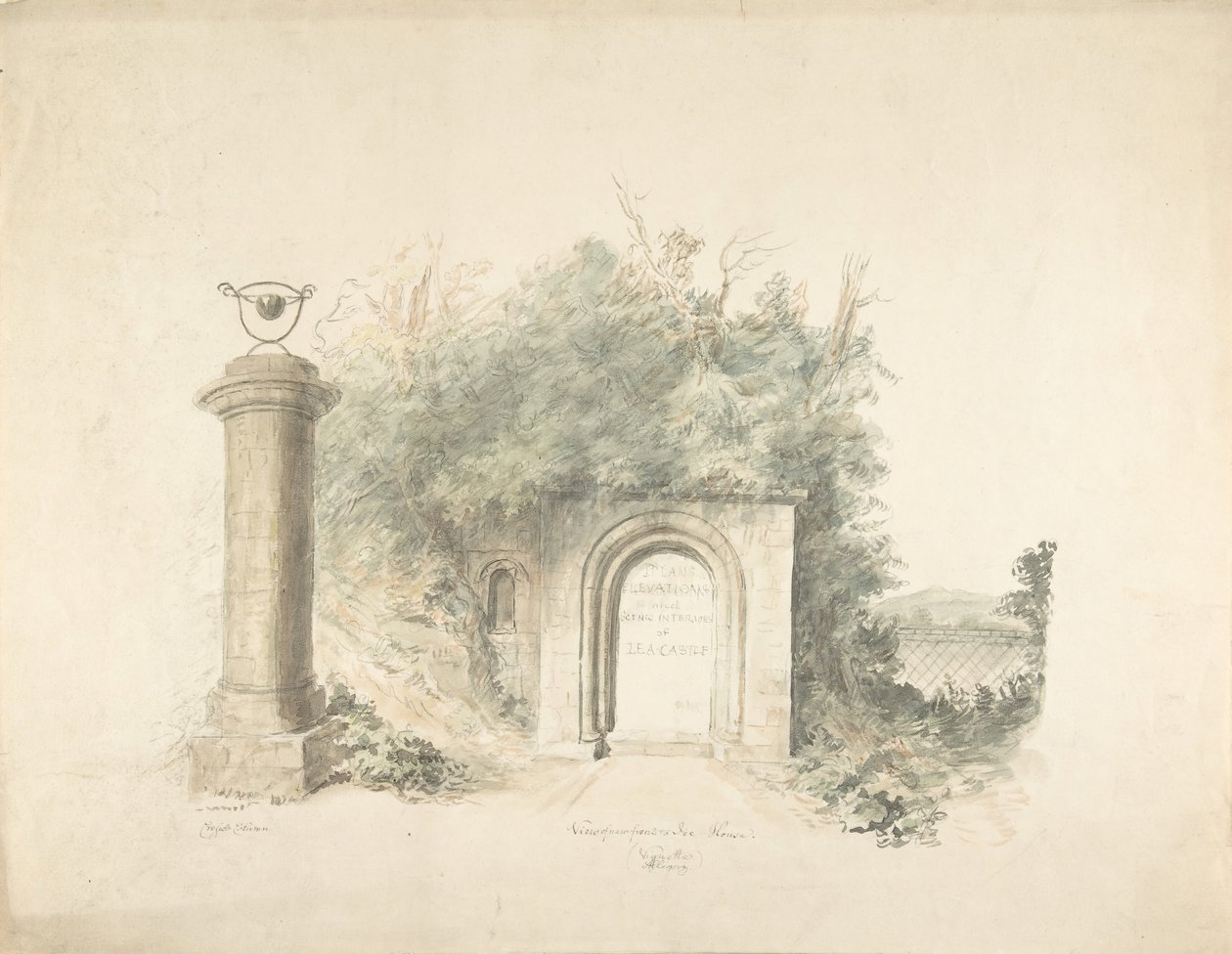 Página de título de un grupo de planos, elevaciones e interiores escénicos de Lea Castle, Worcestershire..., 18 de John Carter.