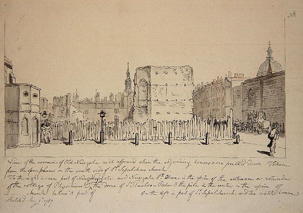 Vista de los restos de la antigua prisión de Newgate de John Carter
