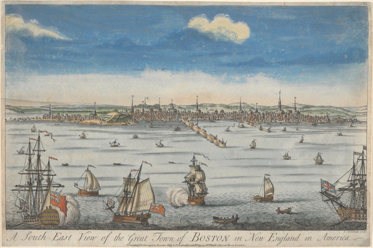 Una vista del sureste de la gran ciudad de Boston en Nueva Inglaterra de John Carwitham