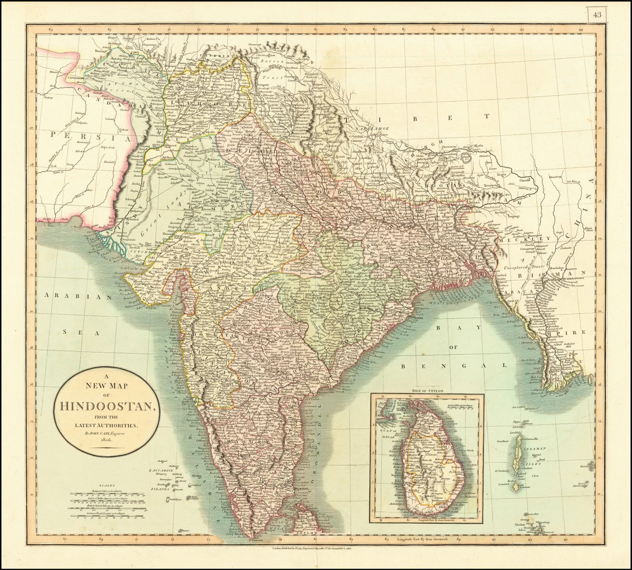 Mapa de la India de 1806 por John Cary de John Cary