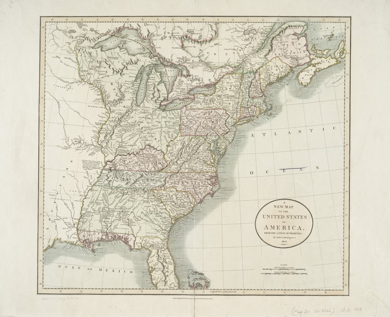 Un nuevo mapa de los Estados Unidos de América, de las últimas autoridades, 1806 de John Cary