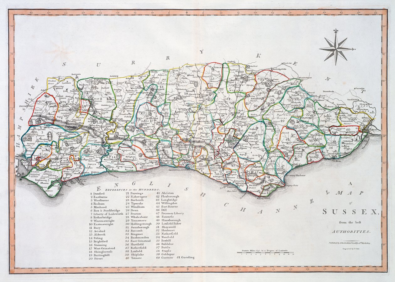 Mapa de Sussex, 26 de marzo de 1805 de John Cary
