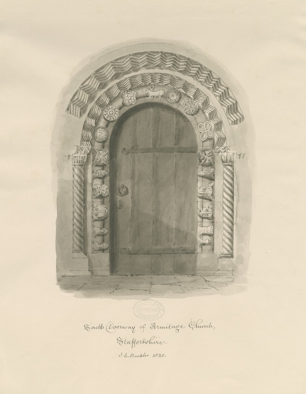Iglesia de Armitage - Puerta Sur de John Chessell Buckler