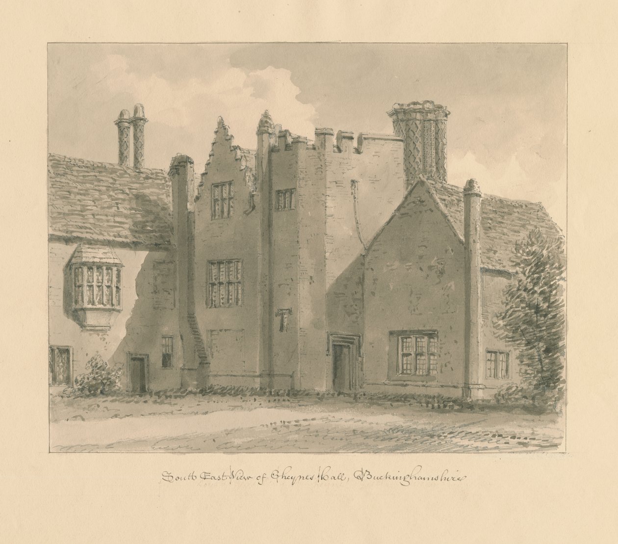 Buckinghamshire - Salón de Chenies: dibujo en sepia, 1824 de John Chessell Buckler