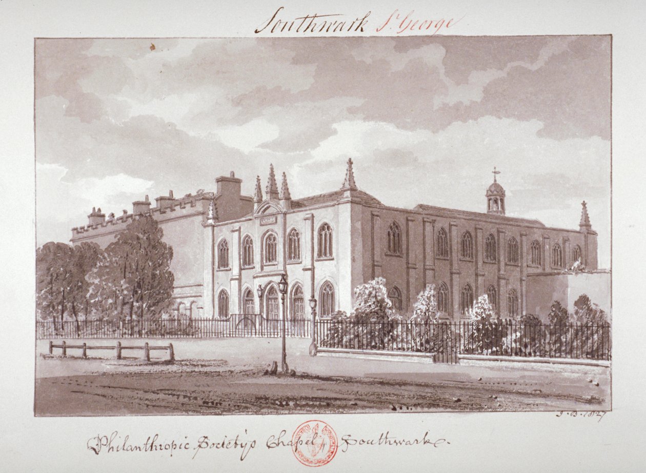 Capilla perteneciente a la Institución de la Sociedad Filantrópica, London Road, Southwark, Londres de John Chessell Buckler