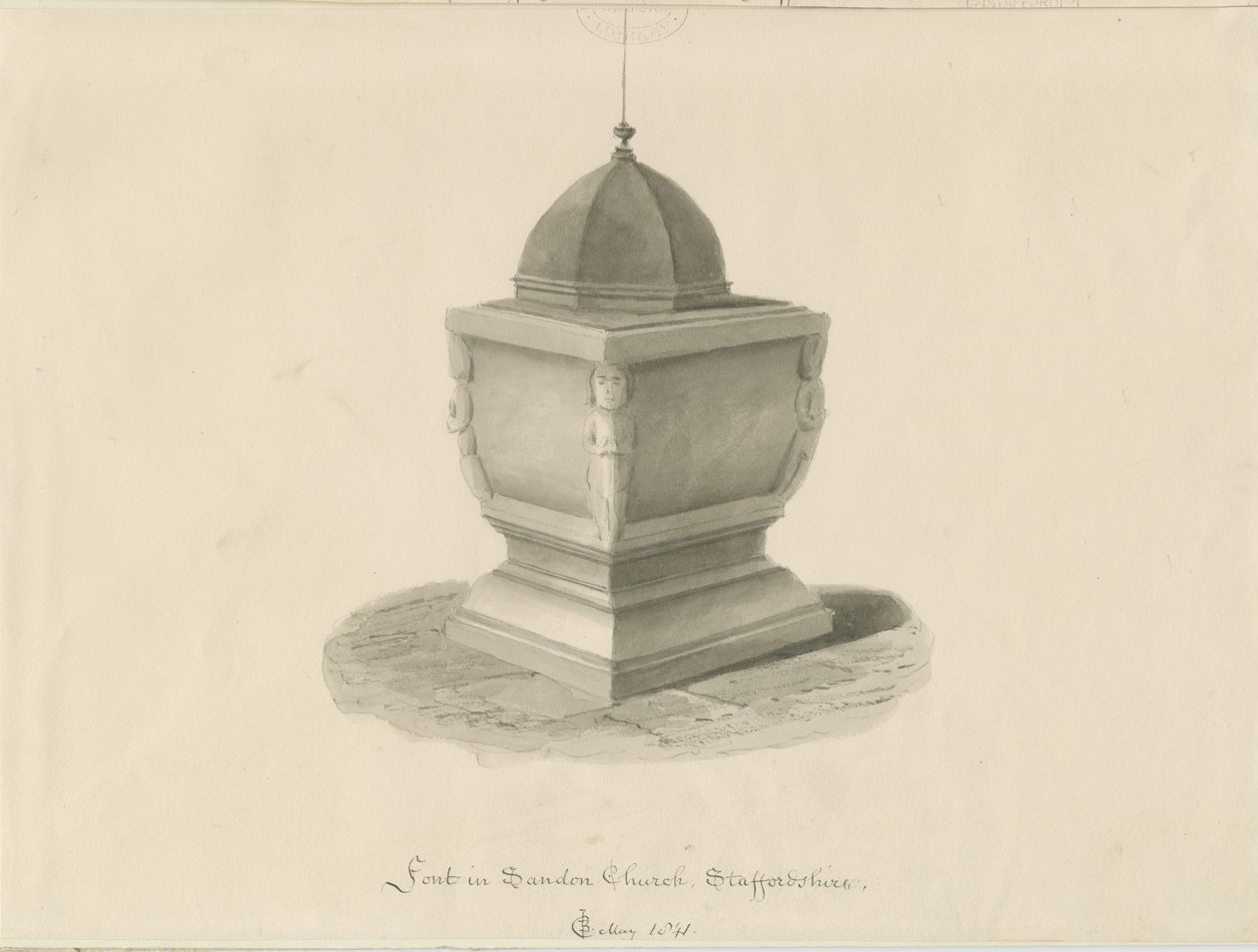 Pila Bautismal en la Iglesia de Sandon de John Chessell Buckler