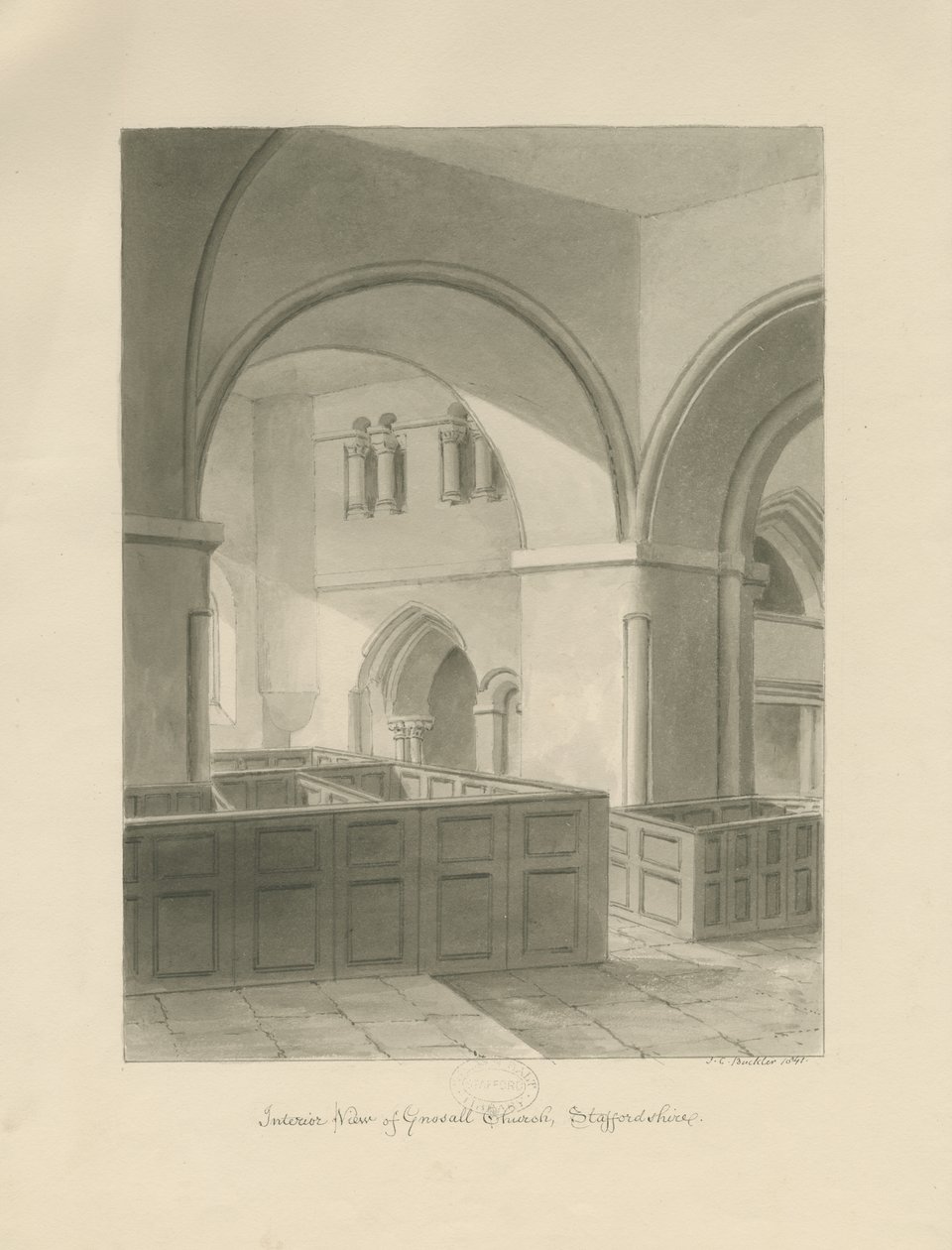 Forton - Aqualate Hall: grabado, s.f. [1653-1686] de John Chessell Buckler