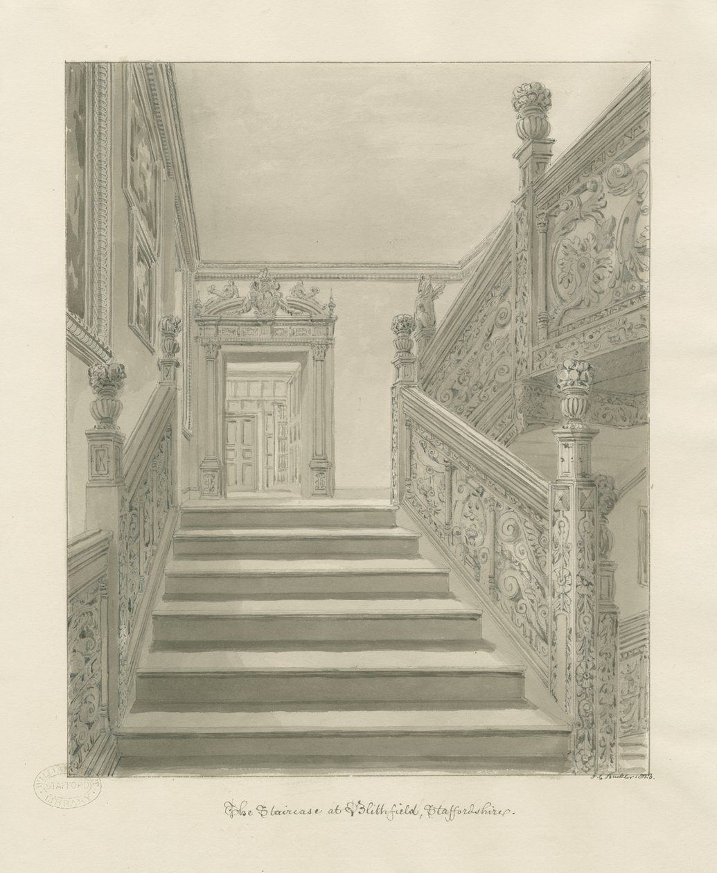 Interior de Blithfield Hall de John Chessell Buckler