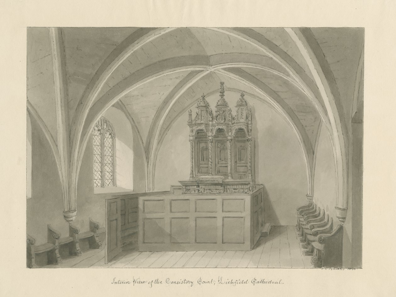 Interior de la Catedral de Lichfield - Corte Consistorial de John Chessell Buckler