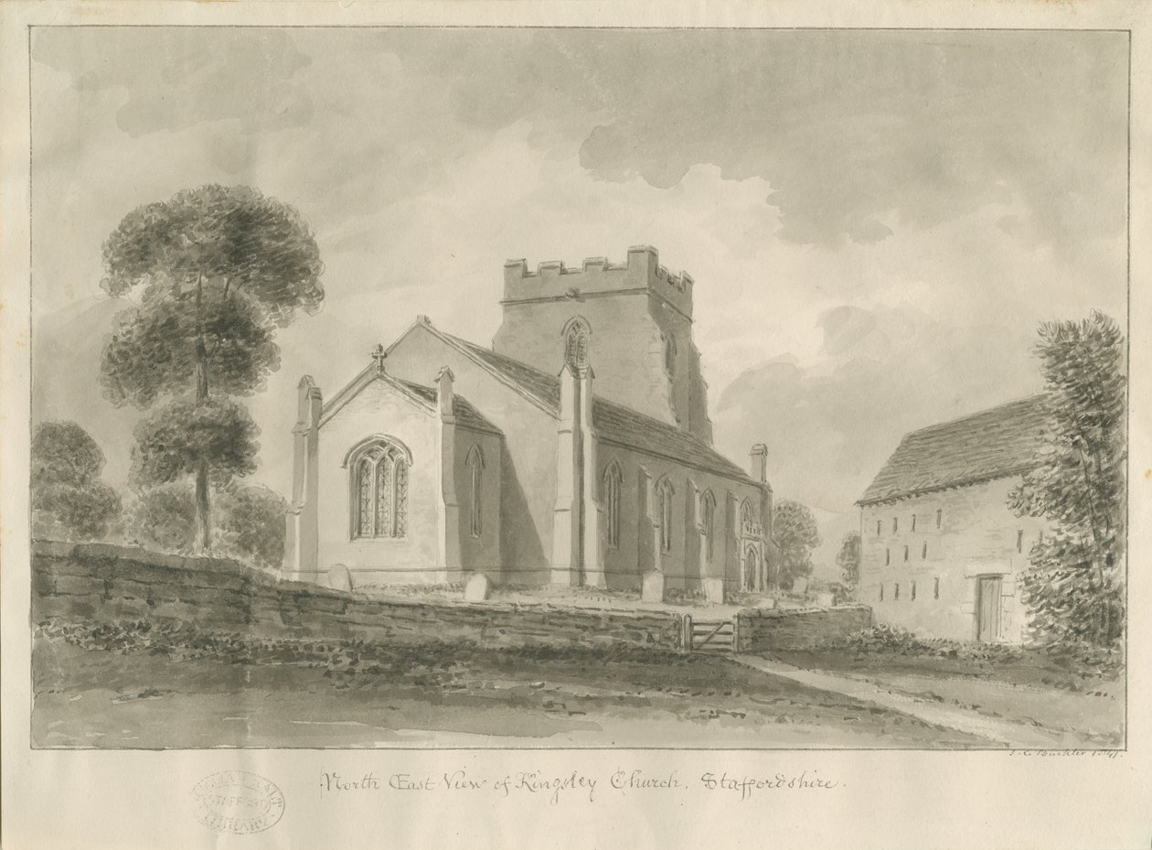 Iglesia de Kingsley: dibujo en sepia, 1841 de John Chessell Buckler