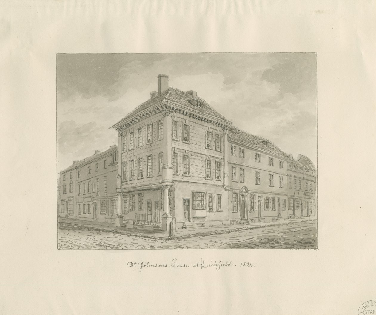 Lichfield - Lugar de nacimiento del Dr. Johnson: dibujo en sepia de John Chessell Buckler