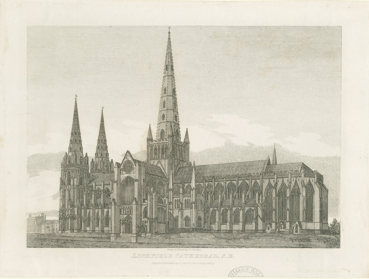 Catedral de Lichfield - Vista Sureste: grabado, nd [c 1820] (impresión) de John Chessell Buckler