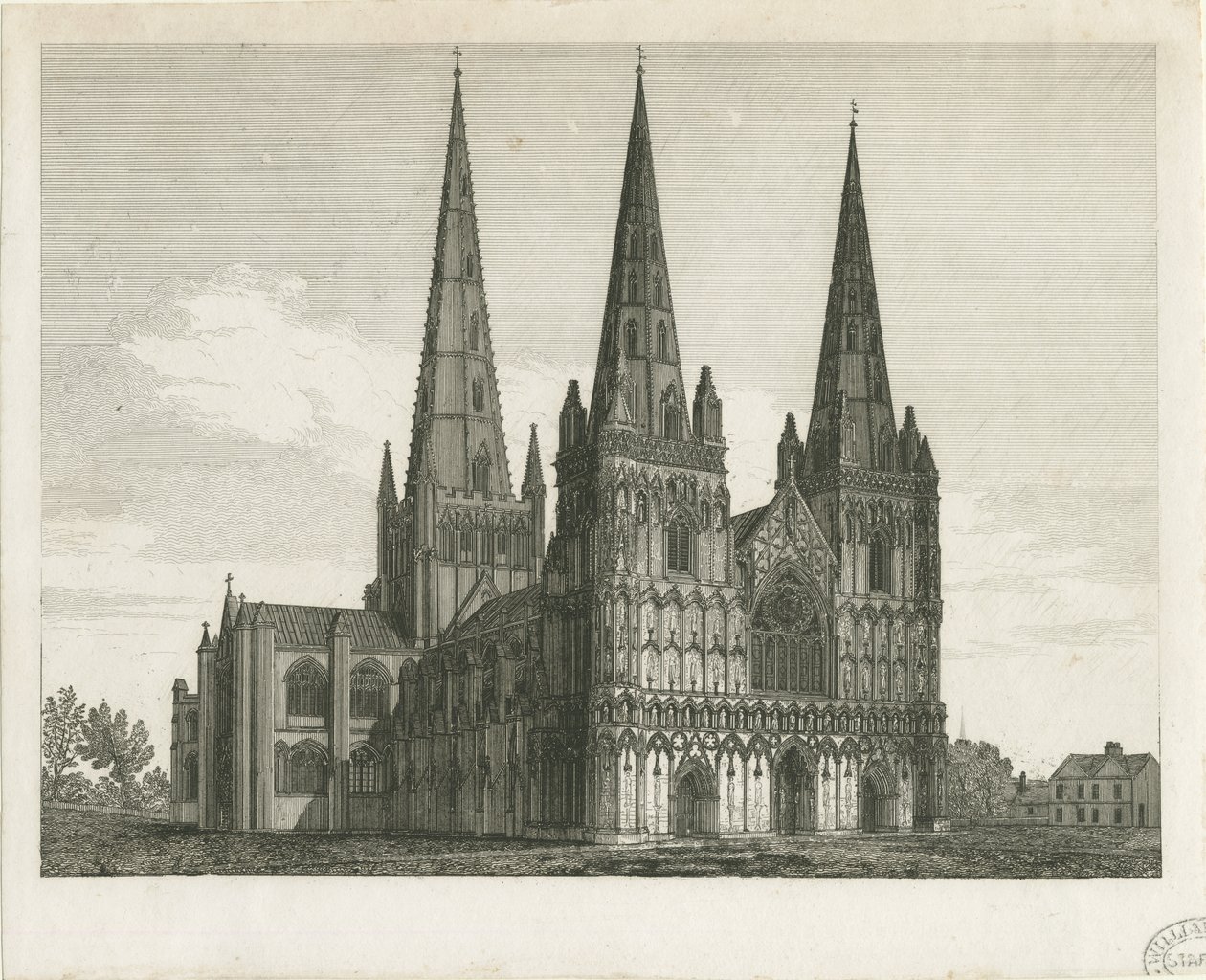 Catedral de Lichfield - Fachada Oeste: grabado, nd [principios del siglo XIX] (impresión) de John Chessell Buckler