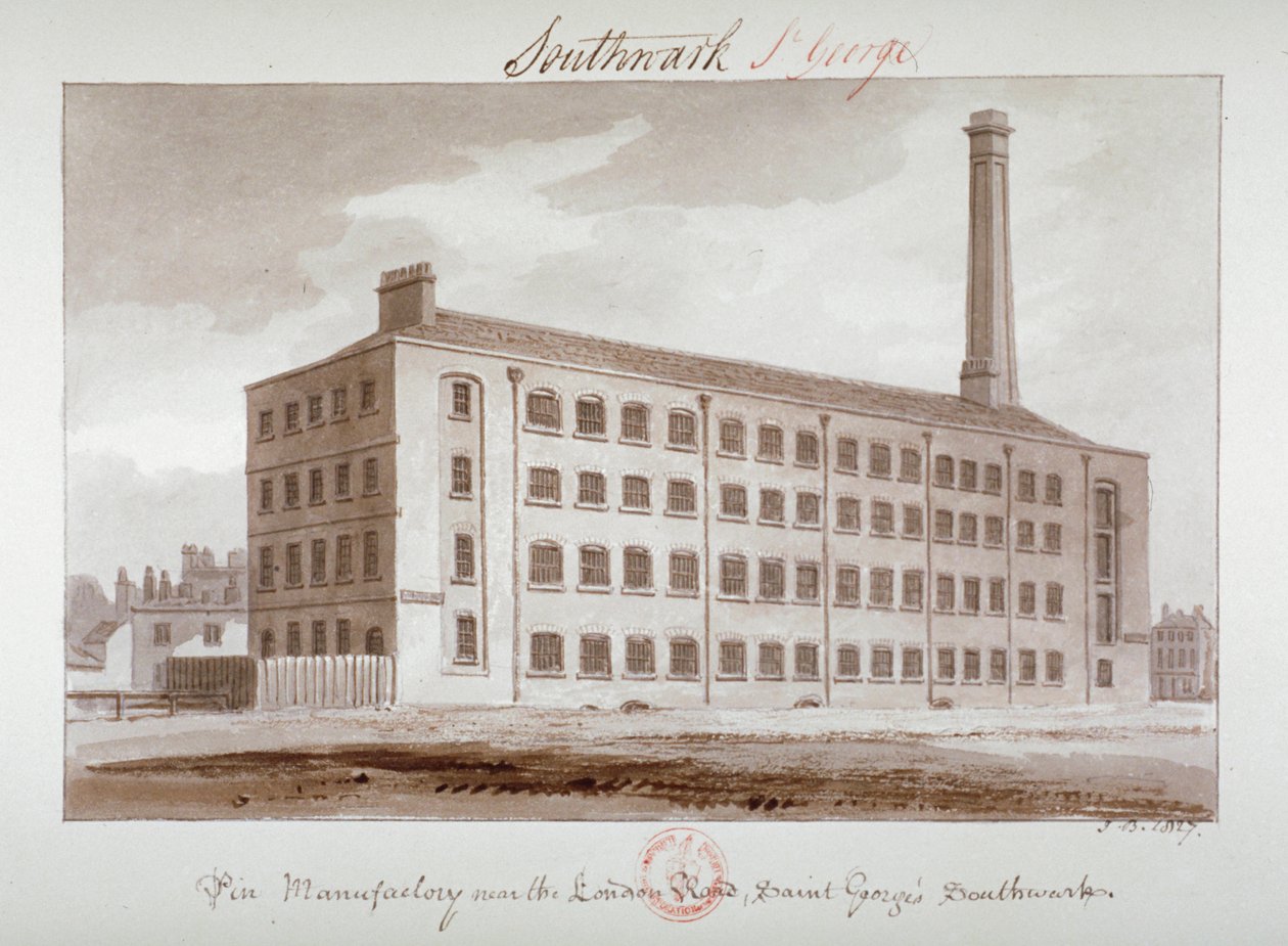 Fábrica de alfileres cerca de London Road, Southwark, Londres, 1827 de John Chessell Buckler