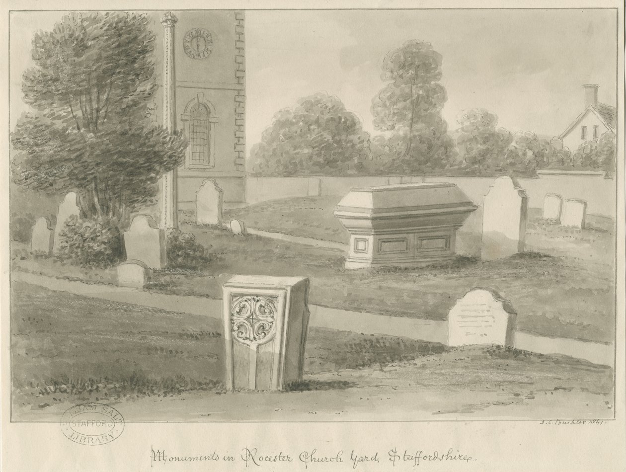 Iglesia de Rocester - Monumentos y cementerio de John Chessell Buckler
