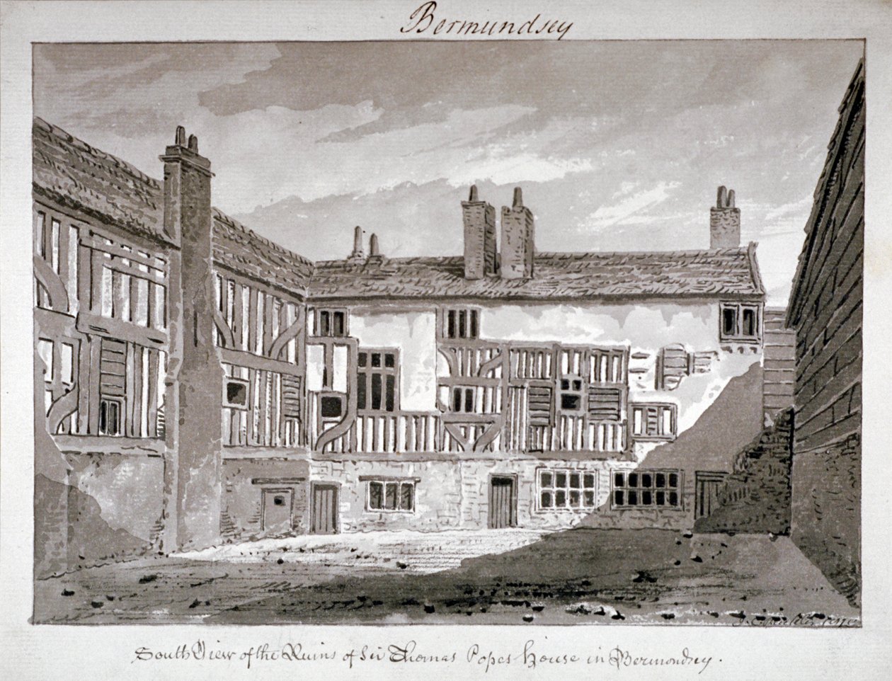 Vista sur de los restos de la casa de Thomas Pope, Mill Lane, Bermondsey, Londres, 1808 de John Chessell Buckler
