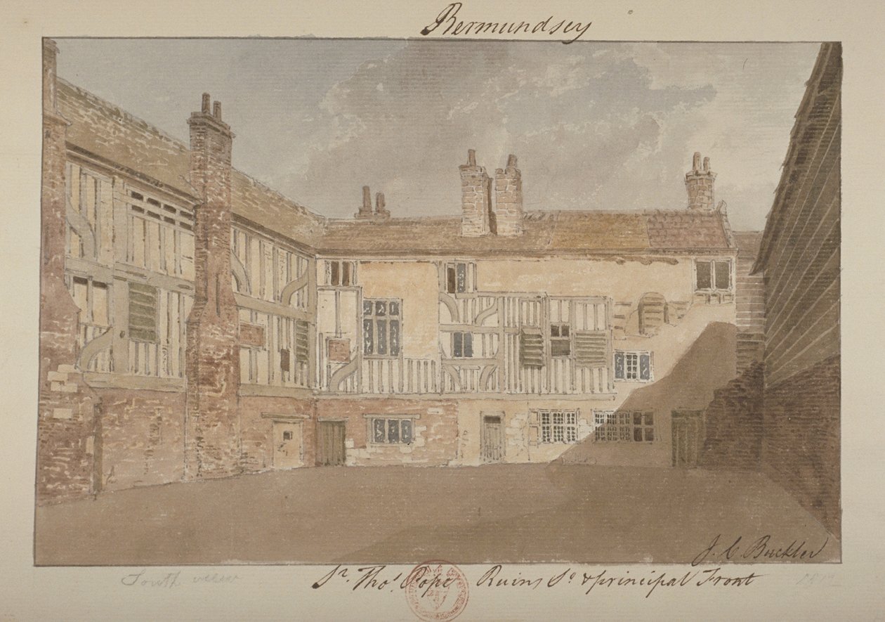 Vista sur de las ruinas de Bermondsey House, 1827 de John Chessell Buckler