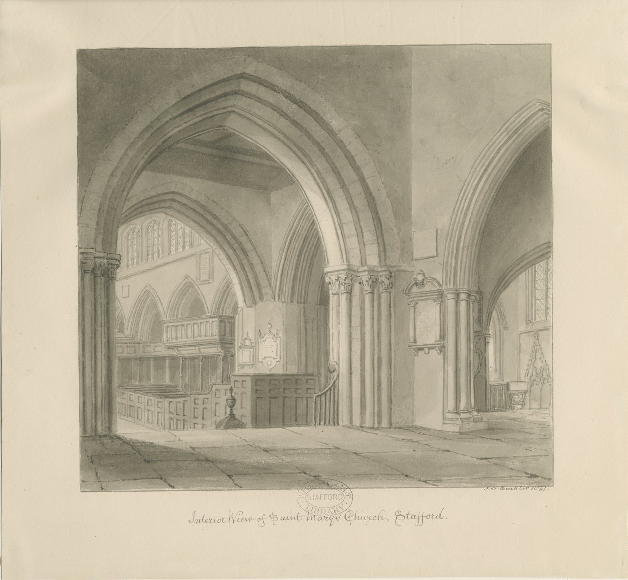 Stafford - Interior de la Iglesia de Santa María de John Chessell Buckler