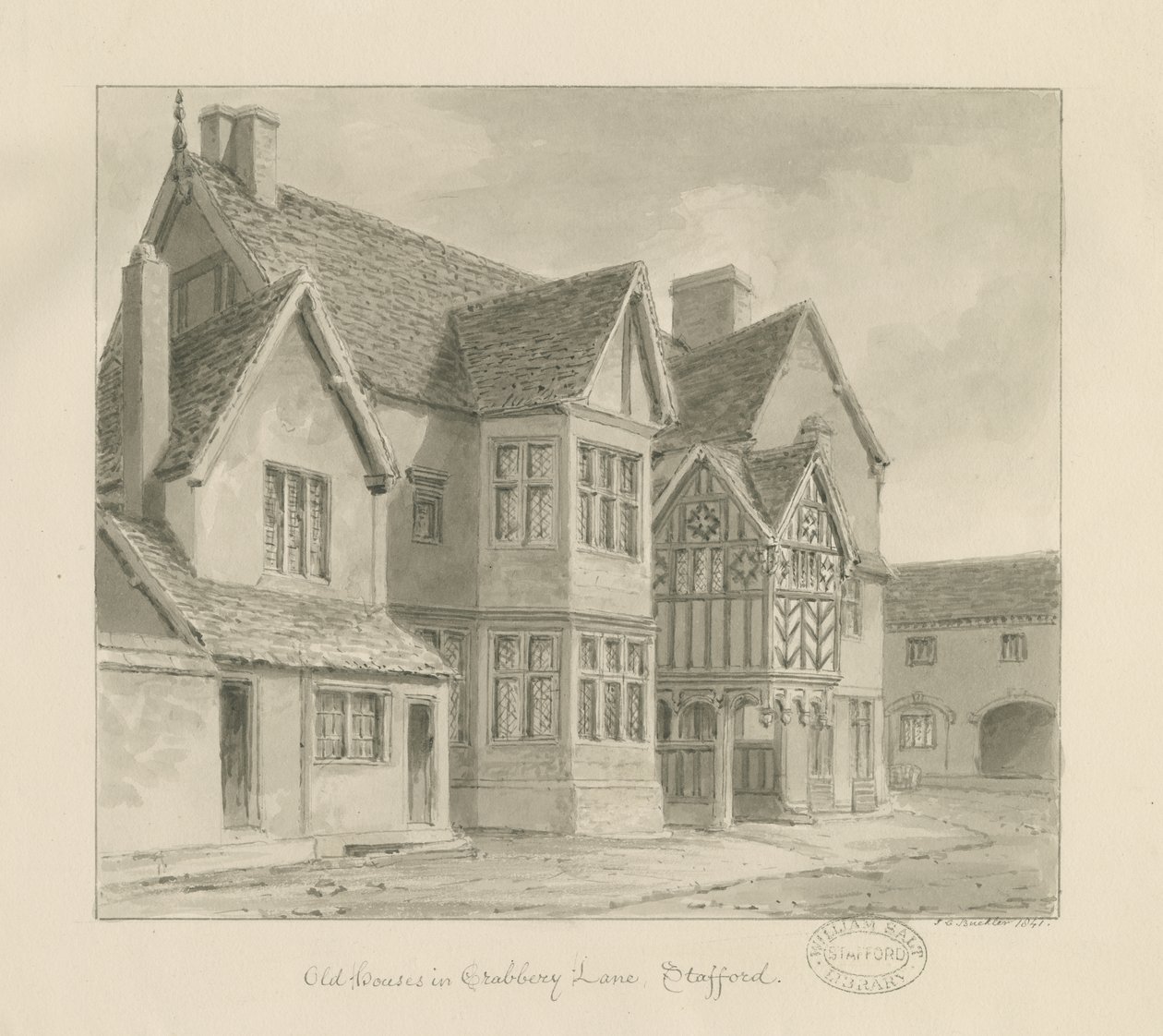 Stafford - Casas Antiguas en Crabbery Lane de John Chessell Buckler
