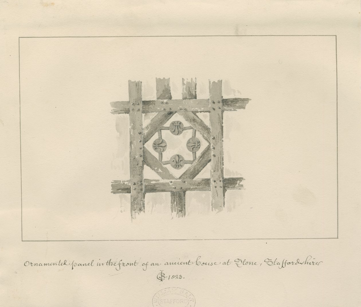 Piedra - Panel ornamental en una casa antigua: dibujo a la aguada en sepia de John Chessell Buckler