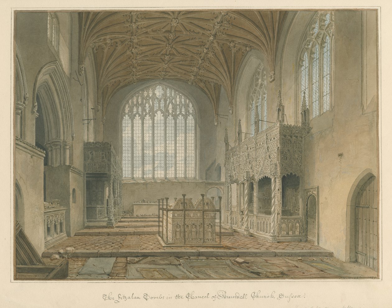 Sussex - Iglesia de Arundel - Las Tumbas de Fitzalan de John Chessell Buckler