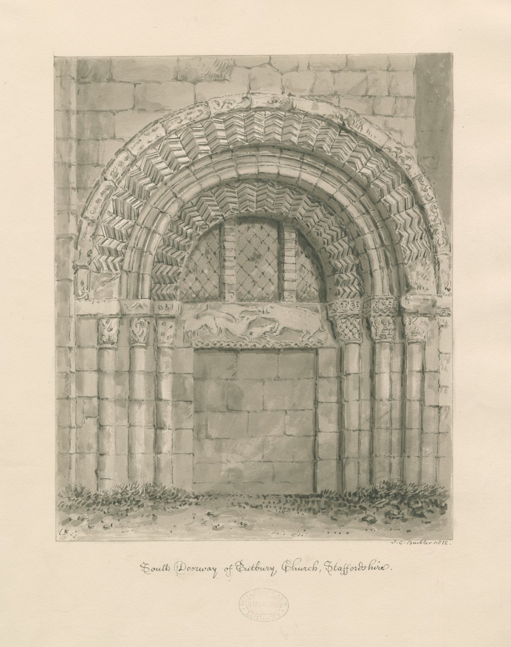 Iglesia Priorato de Tutbury - Puerta Sur de John Chessell Buckler