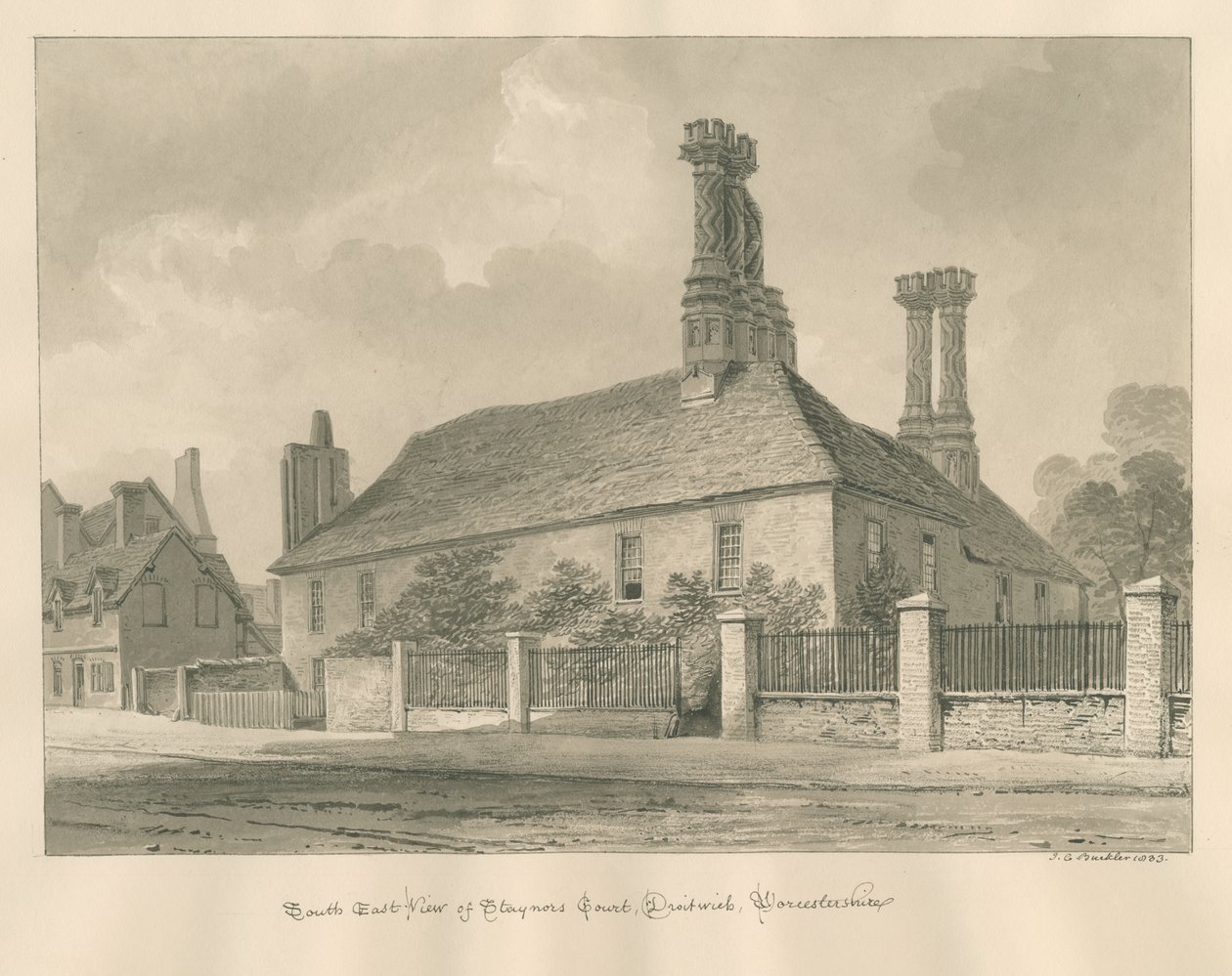 Worcestershire - Droitwich - Corte de Staynors, 1833 de John Chessell Buckler