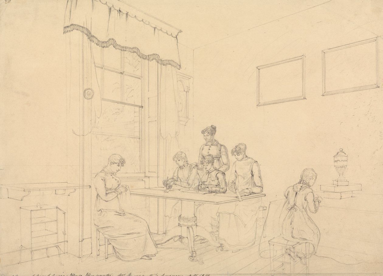 Una habitación en Great Grove House, Kensington, Seminario de la Sra. Bavizzetti de John Claude Nattes