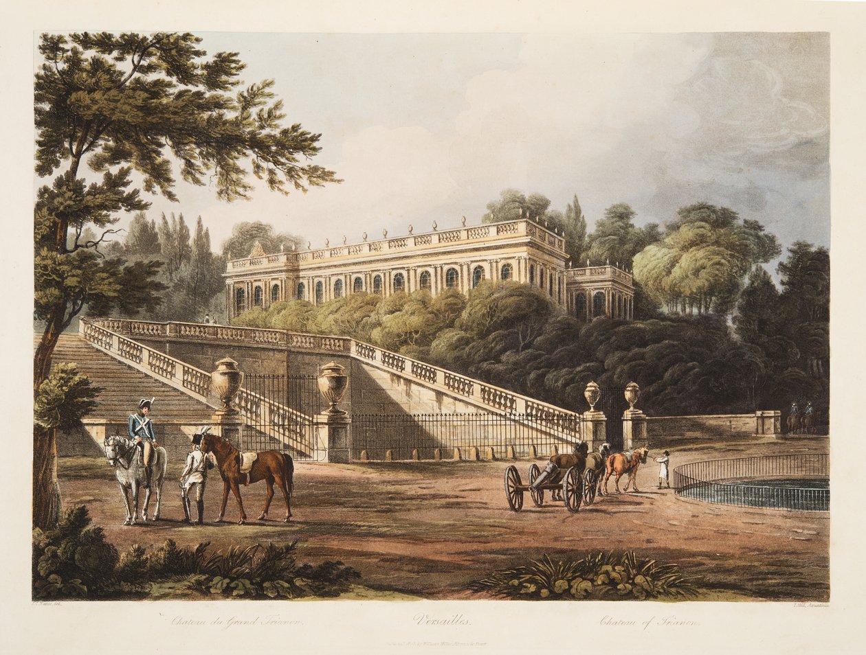 Castillo de Trianón, ilustración de Versalles, París y Saint Denis, pub. 1805 de John Claude Nattes