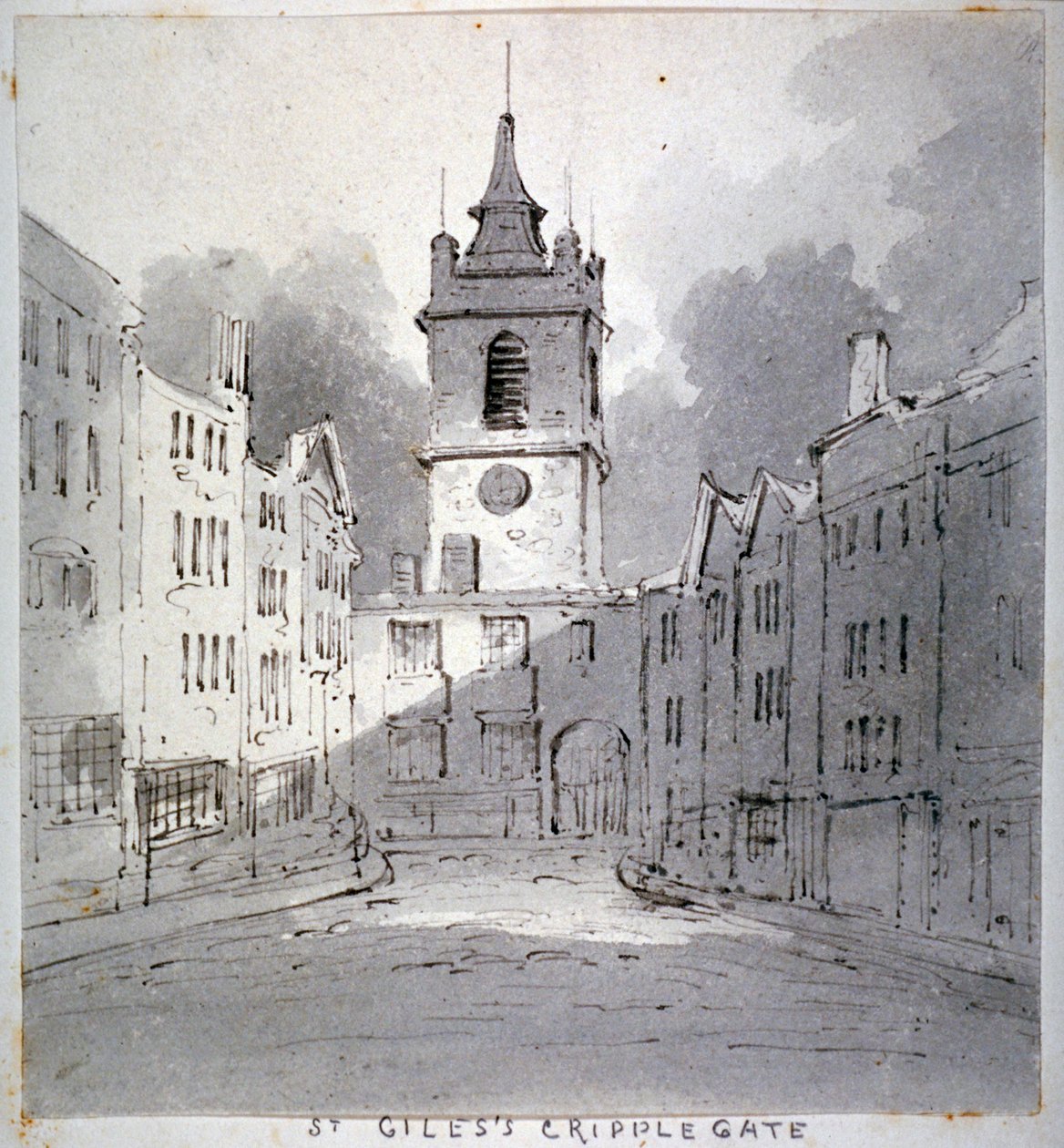 Iglesia de San Giles sin Cripplegate desde Fore Street, Ciudad de Londres de John Claude Nattes