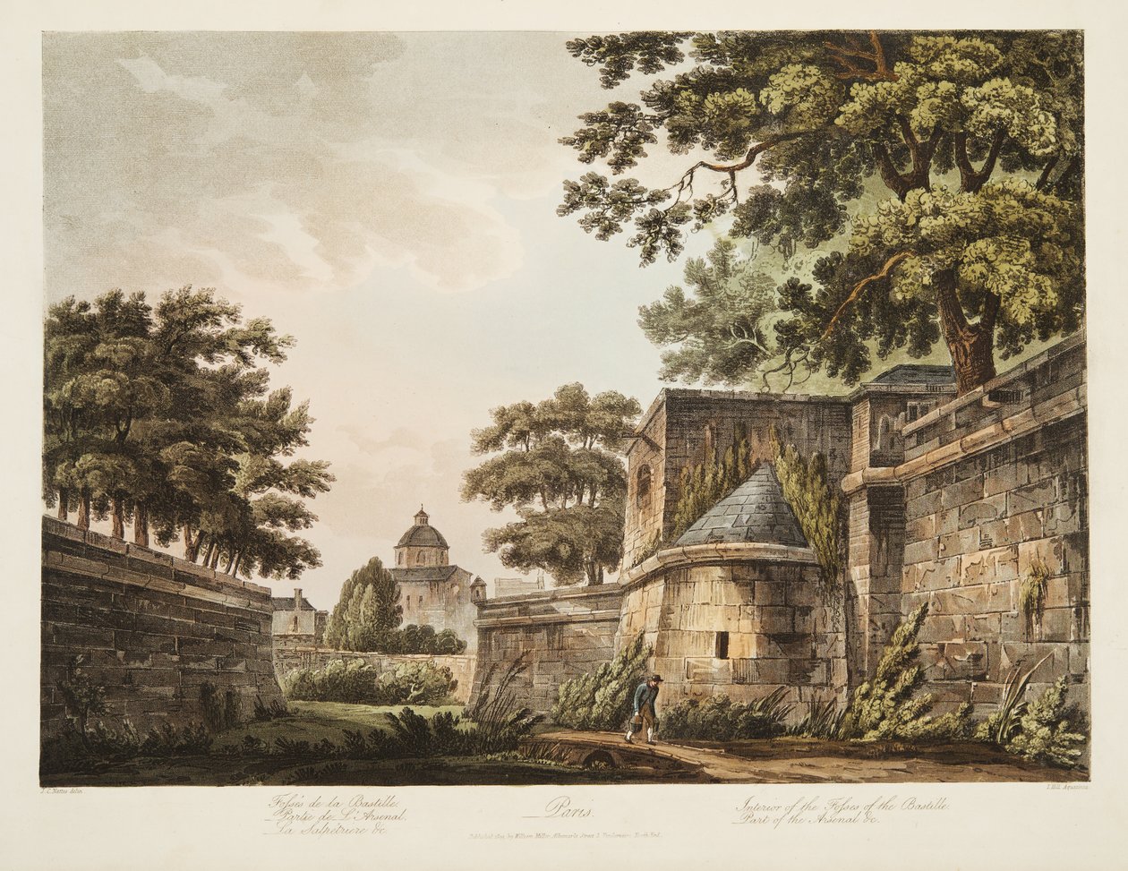 Interior de los Fossores de la Bastilla, Parte del Arsenal, ilustración de Versalles, París y Saint Denis, pub. 1809 de John Claude Nattes