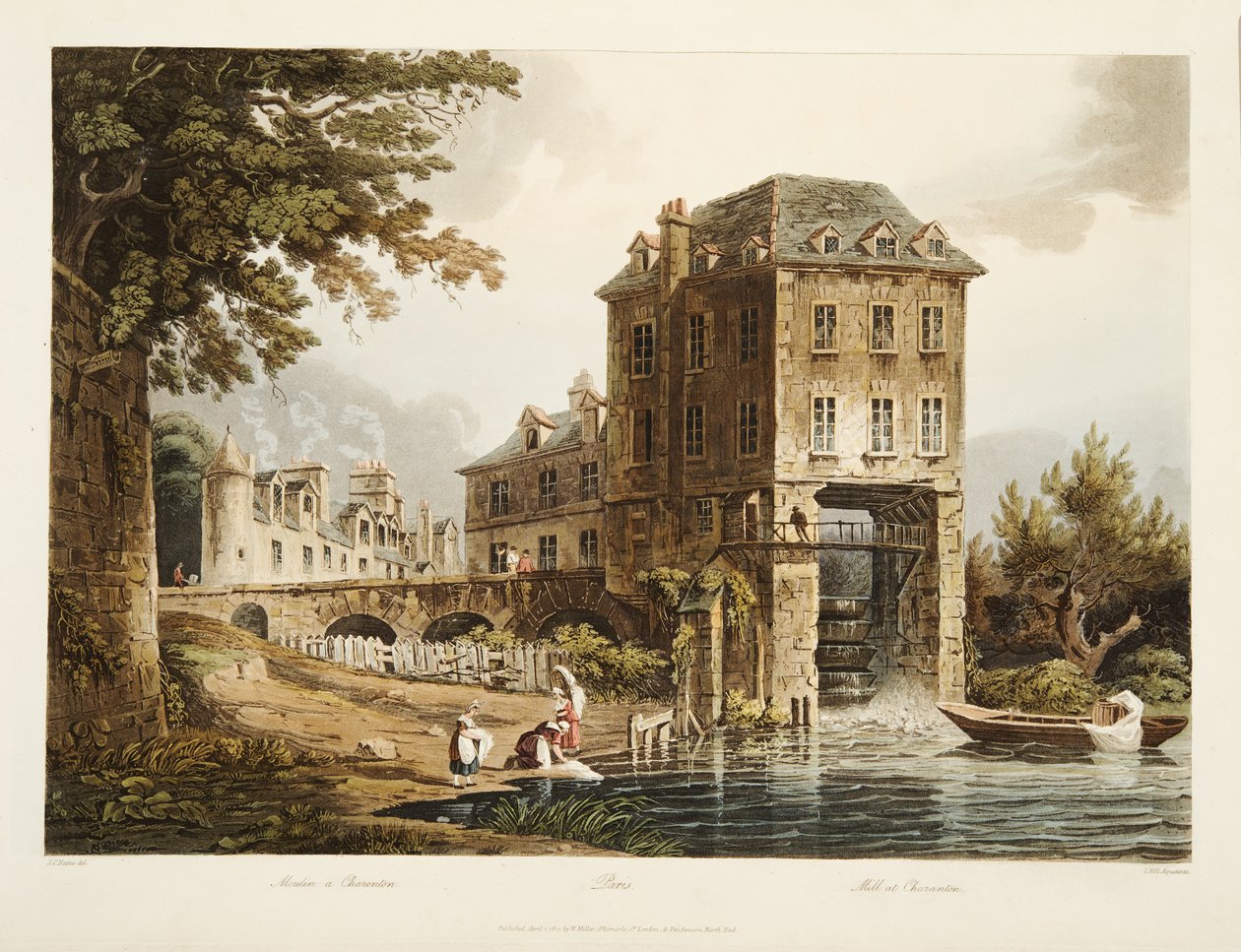 Molino en Charenton, ilustración de Versalles, París y Saint Denis, pub. 1807 de John Claude after Nattes