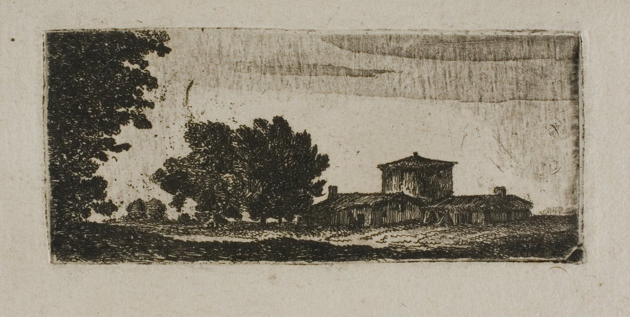 Árboles y edificios con torre baja de John Clerk of Eldin