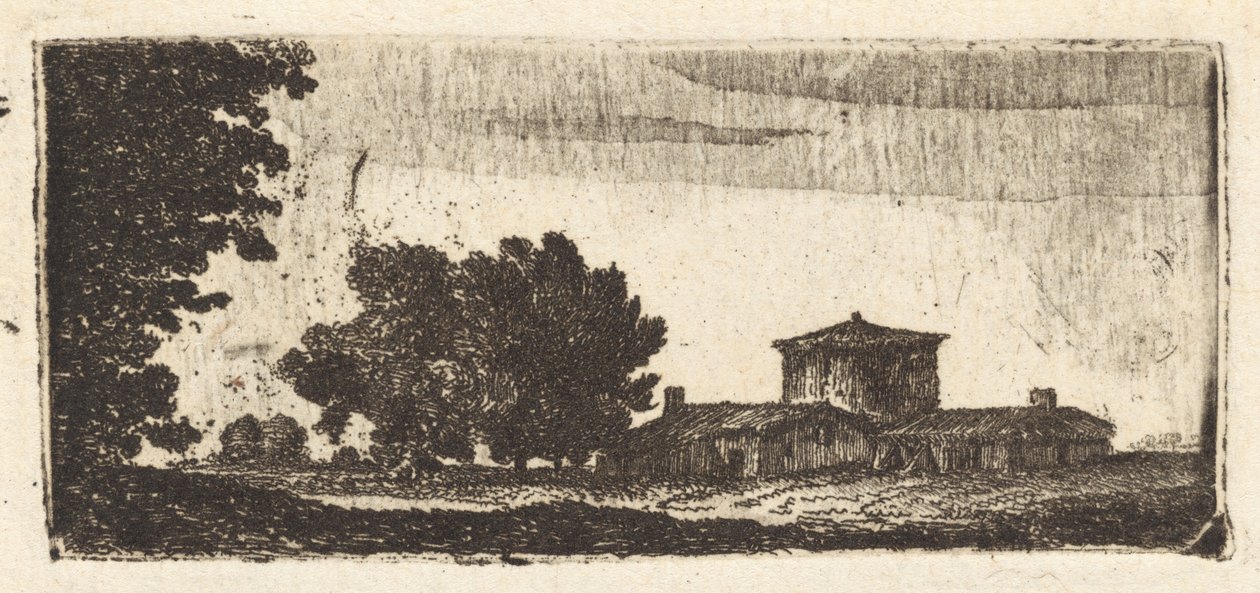 Árboles con un edificio bajo de John Clerk, of Eldin