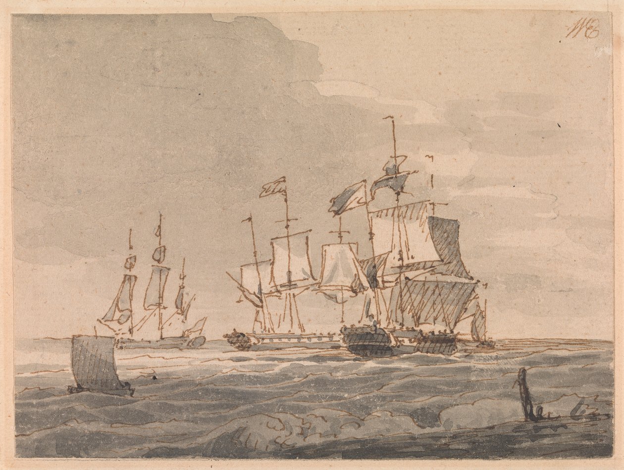 Hombres de guerra frente a la costa de John Cleveley the Younger