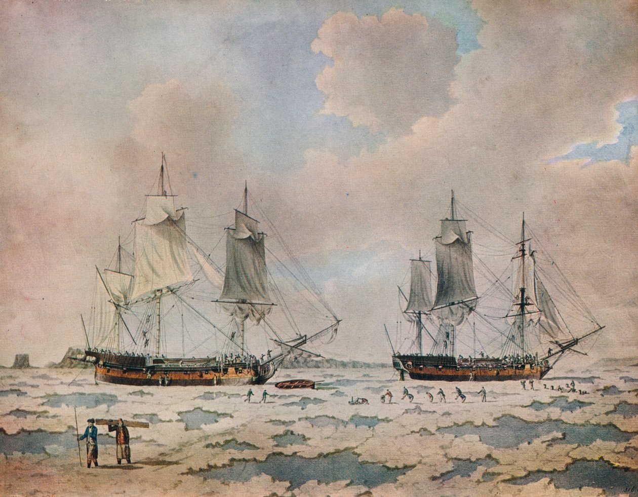 Los barcos de la expedición de descubrimiento de Lord Mulgrave incrustados en hielo en las regiones polares, 1774 de John Cleveley the Younger