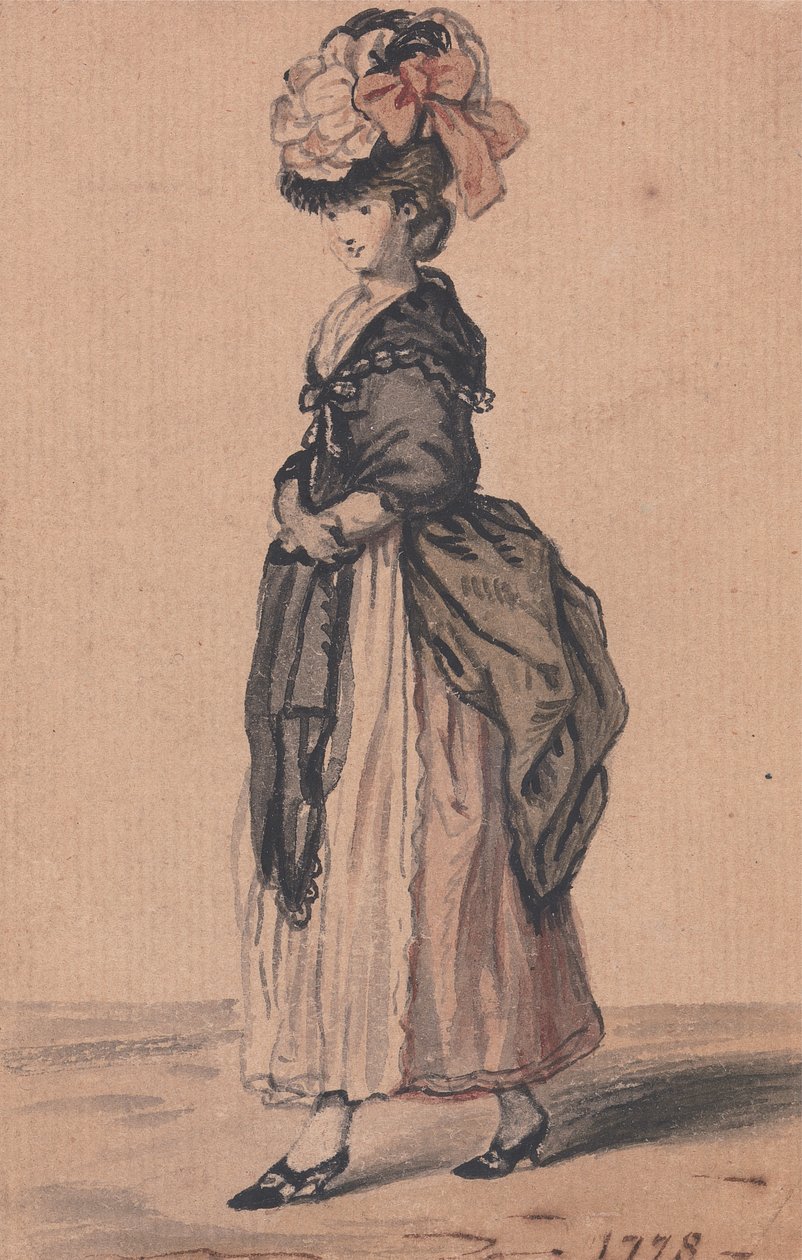 Una dama de la moda con chal negro y zapatos negros de John Collet