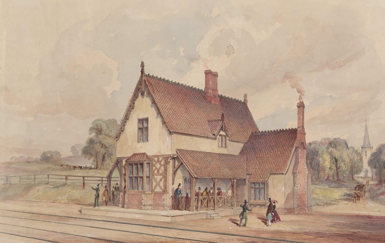 Estación de tren rural victoriana y cruce de ferrocarril, 1844-77 de John Connell Ogle