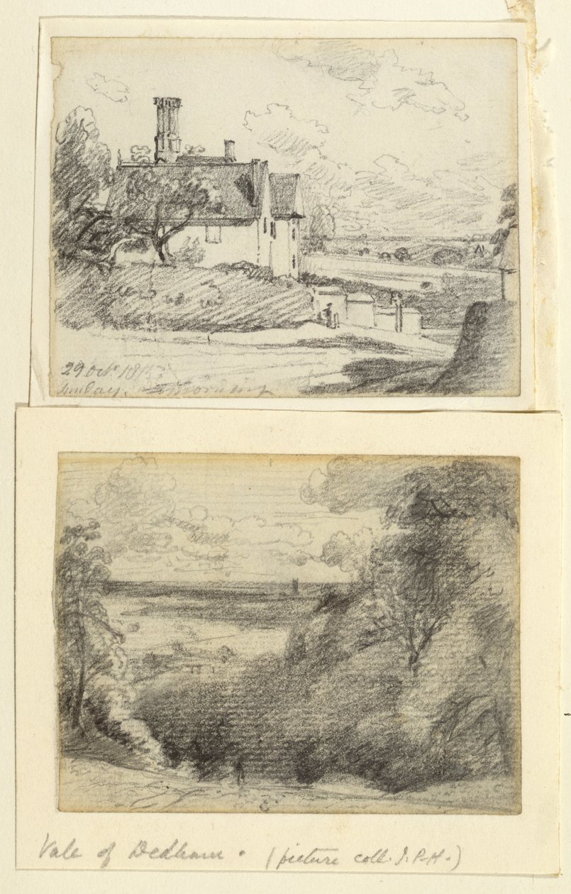 Una Casa Solariega, 1815, y Dedham desde cerca de Gun Hill, Langham, c.1815 de John Constable