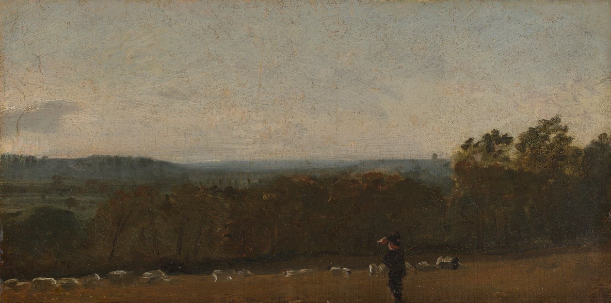 Un pastor en un paisaje mirando a través de Dedham Vale hacia Langham de John Constable