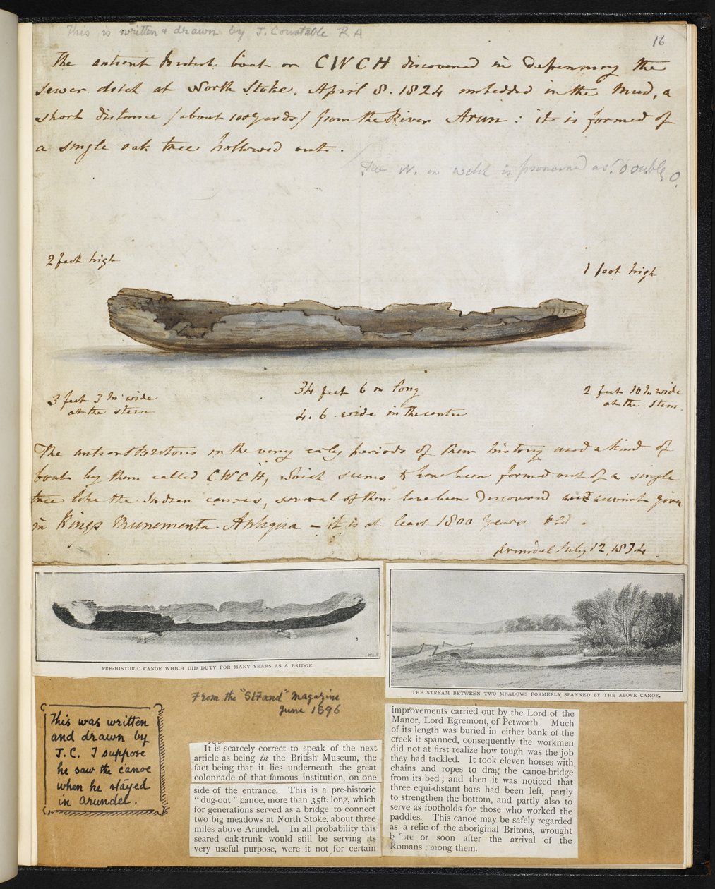 Antigüedades: Dibujo de una antigua canoa británica descubierta (1824) en North Stoke. de John Constable