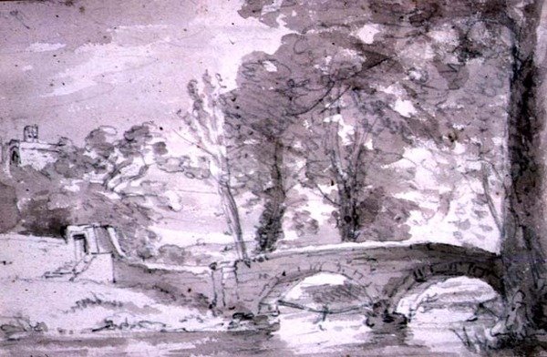 Puente con árboles y edificios, en Haddon de John Constable