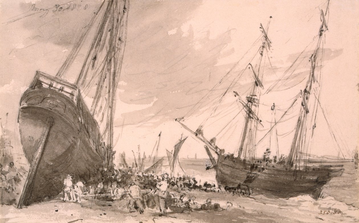 Escena costera de Brighton con dos barcos en primer plano, 30 de mayo de 1828 de John Constable
