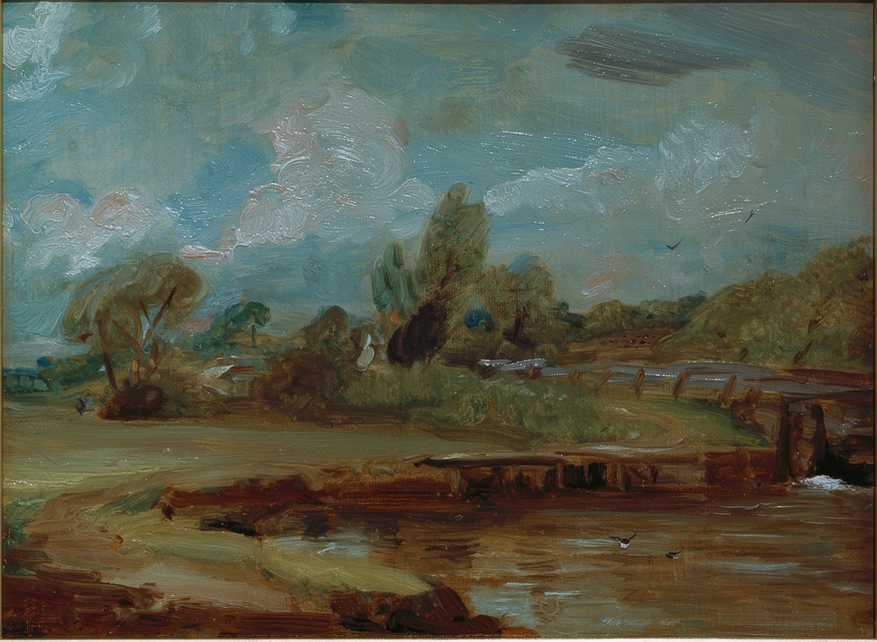 La esclusa de Flatford, vista desde un sendero junto al río de John Constable