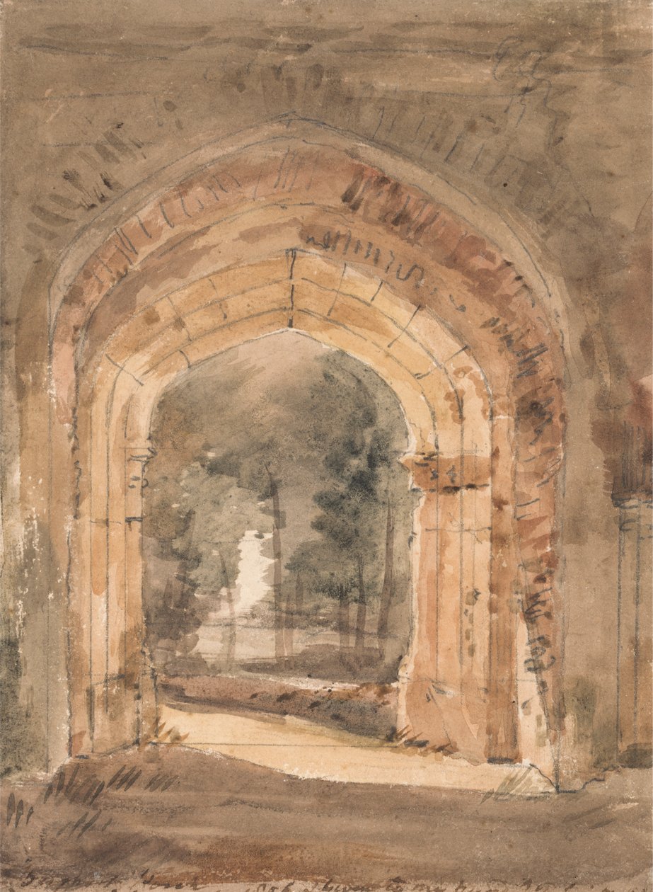 Iglesia de Bergholt Este, mirando por el arco sur de la torre en ruinas de John Constable