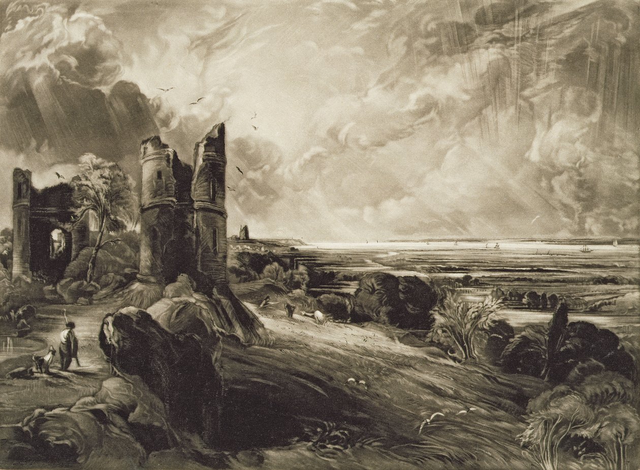 Castillo de Hadleigh, grabado por David Lucas (1802-81) c.1832 de John Constable