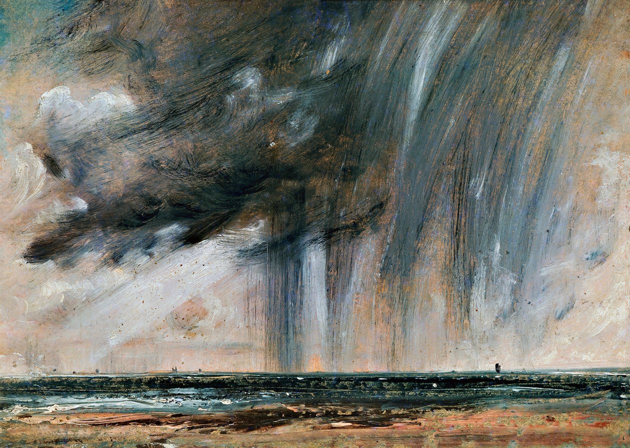 Tormenta de lluvia sobre el mar, estudio de paisaje marino con nubes de lluvia, hacia 1824-1828, de John Constable (1776-1837), óleo sobre papel extendido sobre lienzo, 22,2x31 cm de John Constable